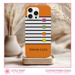 Coque Pour iPhone 15 Bloc de couleur orange avec monogramme à rayures n