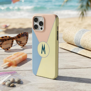 Coque iPhone 15 Pro Max Bloc de couleur pastel bleu et pêche à monogramme