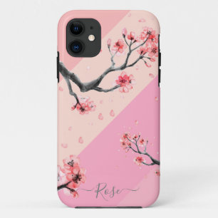 Case-Mate iPhone Case Bloc de couleur rose avec fleur de cerisier