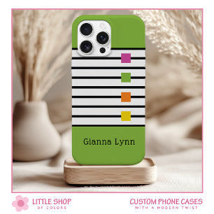 Coque Pour iPhone 15 Bloc de couleur verte avec monogramme à rayures no