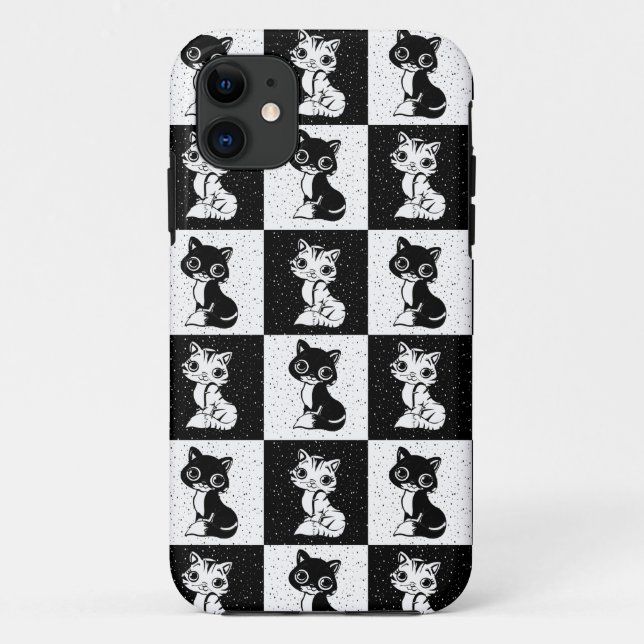 Coques Case-Mate iPhone Bloc de monogramme noir blanc pour chat (Dos)