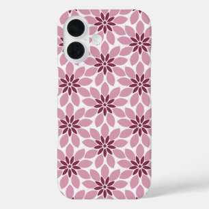 Coque Pour iPhone 16 Bloc Imprimer Carrelage Fleurs rose rouge