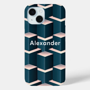 Coque Pour iPhone 15 Blocs Carré design bleu moderne Personnalisez