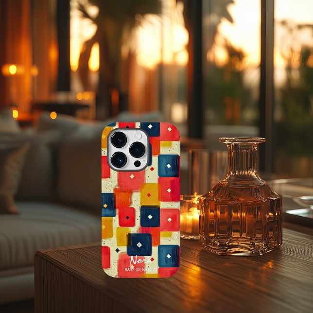 Coques Case-Mate iPhone Blocs géométriques rétro avec nom et message perso (Créateur téléchargé)