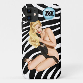 Coques Pour iPhone Blonde sur la rétro copie de zèbre avec Mongram