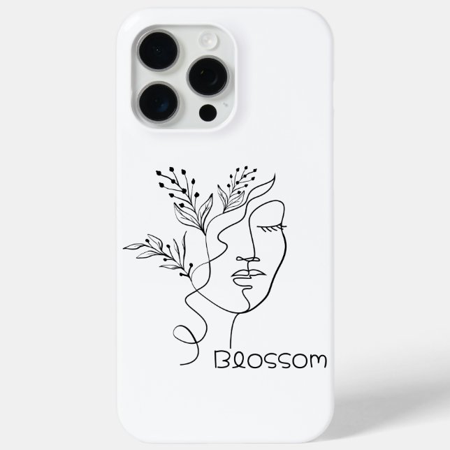 Coques Case-Mate iPhone Blossom Line Art Femme Tête Élégante Minimale Noir (Verso)