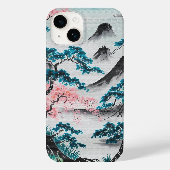 Coques Case-Mate iPhone Blossoming Branches and Misty Peaks (Verso)