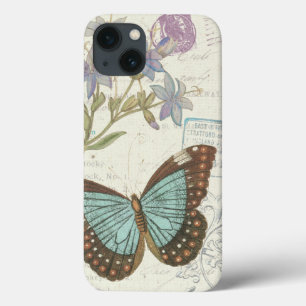 iPhone 13 Case Blue and Brown Butterfly