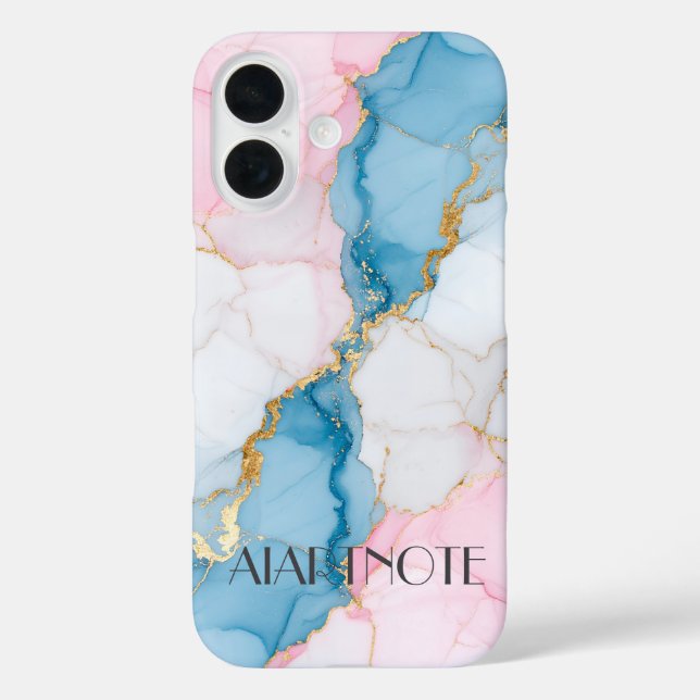 Coques Case-Mate iPhone Blue and Pink Marble with Gold Veins (Verso)