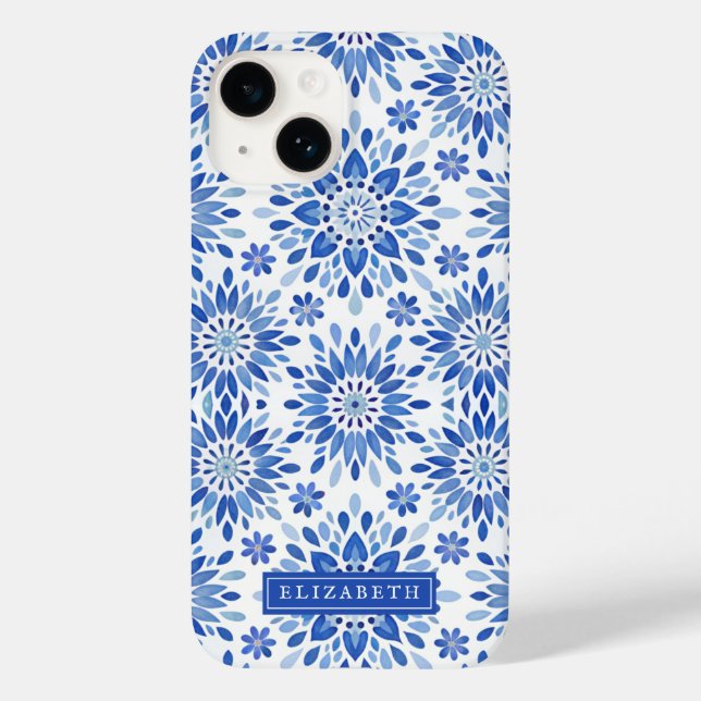 Coques Case-Mate iPhone Blue Boho Floral Nom du Motif Abstrait (Verso)