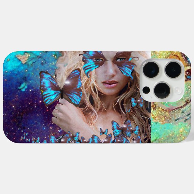 COQUES Case-Mate iPhone BLUE BUTTERFLY WITH GREEN GOLD SPARKLES (Verso (horizontal))