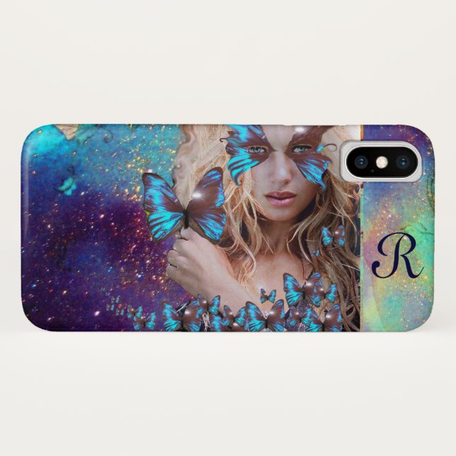 COQUES Case-Mate iPhone BLUE BUTTERFLY WITH GREEN GOLD SPARKLES (Dos (Horizontal))