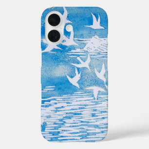 Coque Pour iPhone 16 Blue Coast Birds Moderne Aquarelle Art