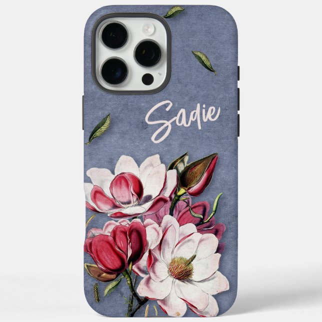 Coques Case-Mate iPhone Blue Denim Floral Monogrammed (Verso)