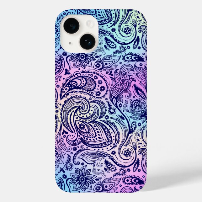 Coques Case-Mate iPhone Blue Floral Paisley sur Iridescente Arrière - plan (Verso)
