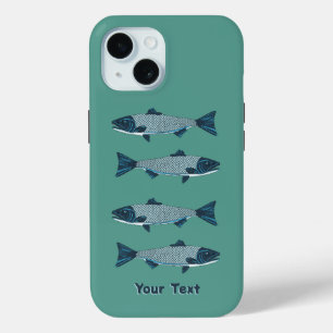 Coque Pour iPhone 15 Blue Folk Art Trout/Saumon