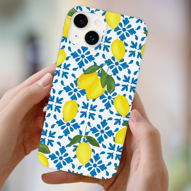 Coques Case-Mate iPhone Blue French Country Tile Lemon Pattern  (Créateur téléchargé)