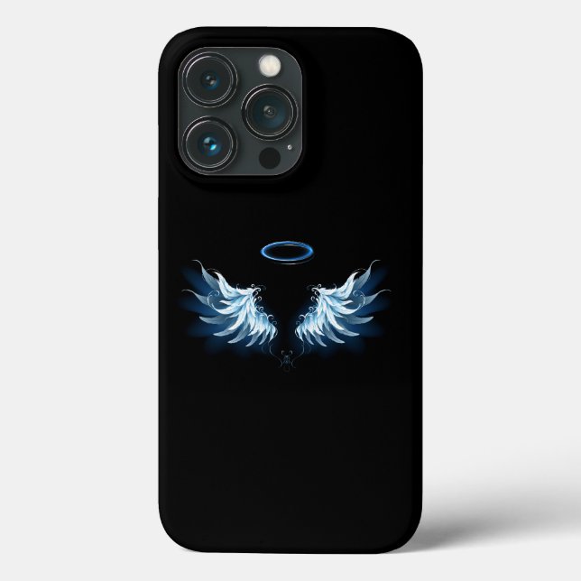 Coques Case-Mate iPhone Blue Glowing Angel Wings on black background (Verso)
