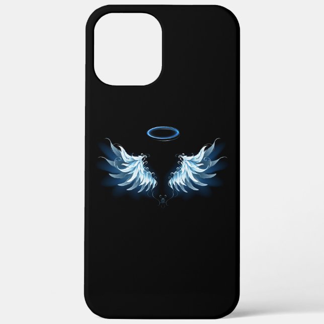 Coques Case-Mate iPhone Blue Glowing Angel Wings on black background (Verso)