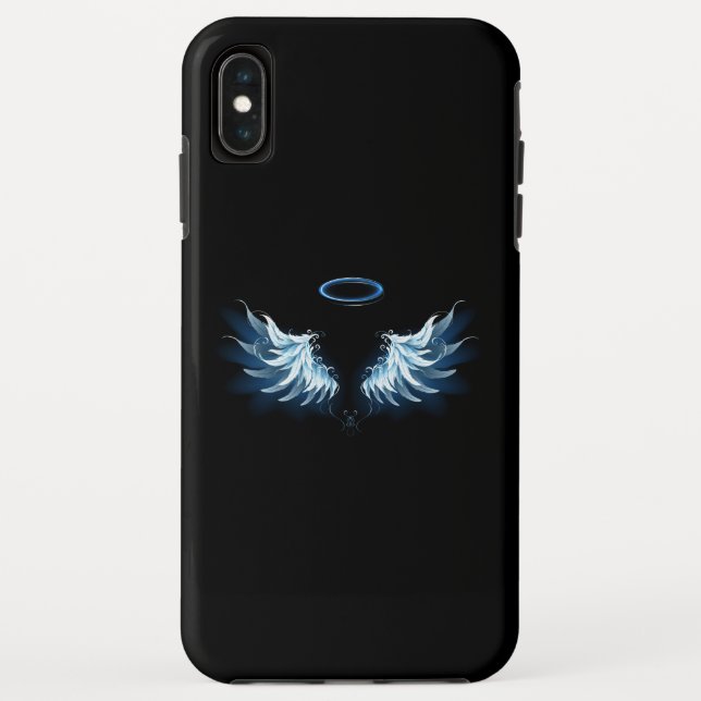 Coques Case-Mate iPhone Blue Glowing Angel Wings on black background (Dos)