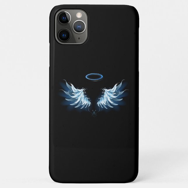 Coques Case-Mate iPhone Blue Glowing Angel Wings on black background (Dos)