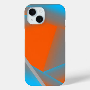 Coque Pour iPhone 15 Blue Grey Orange Ombre Géométrique Art Abstrait