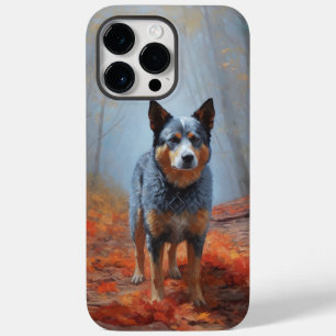 Coque Pour Pour iPhone 14 Pro Max Blue Heeler dans les feuilles d'automne qui tomben