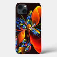 Blue Orange Floral Moderne Art Abstrait Motif #03