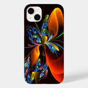Coque Pour iPhone 14 Plus Blue Orange Floral Moderne Art Abstrait Motif #03