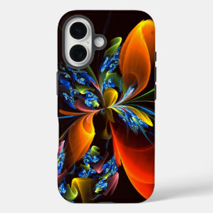Coque Pour iPhone 16 Blue Orange Floral Moderne Art Abstrait Motif #03