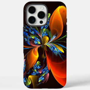 Coques iPhone 16 Pro Max Blue Orange Floral Moderne Art Abstrait Motif #03