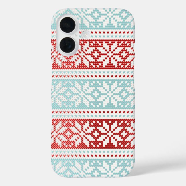 Coques Case-Mate iPhone Blue Red Snowflakes Knit Motif de Noël (Verso)