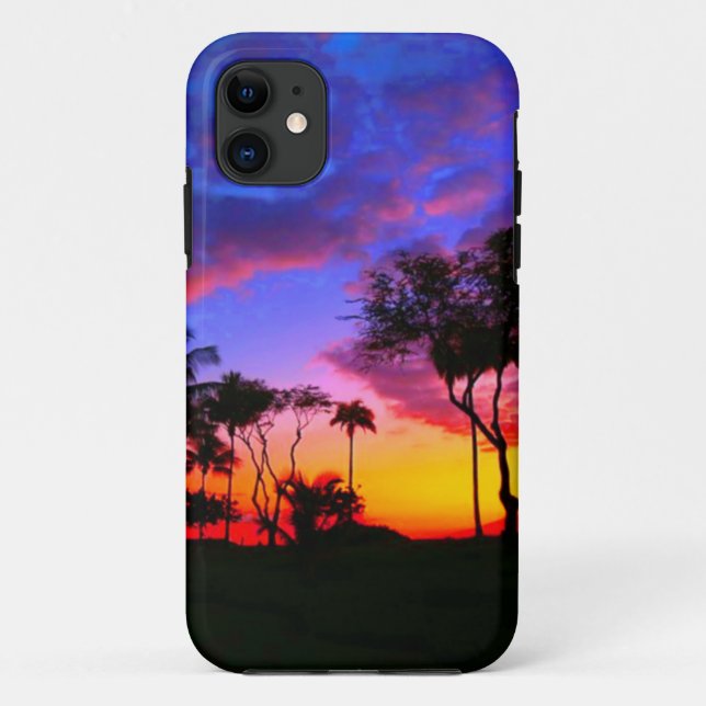 Coques Case-Mate iPhone Blue Red Sunset Exotic Hawaiian Beach Palm Trees (Dos)