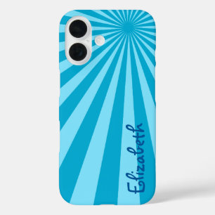 Coque Pour iPhone 16 Blue Sunburst "Ajouter votre nom"