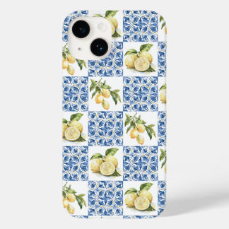 Coque Pour iPhone 14 Blue Tile French Country Lemon Pattern