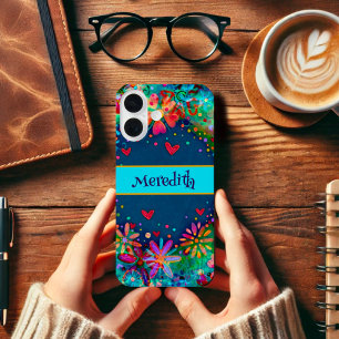 Coque Pour iPhone 16 Blue Trendy Floral Fun Inspirivity Nom