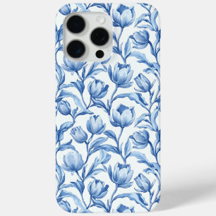 Coque iPhone 15 Pro Max Blue Tulip motif floral vintage