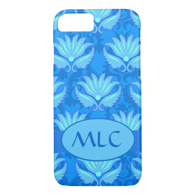 Coques Case-Mate iPhone Blue Turquoise Art Nouveau Damask Monogramme perso (Dos)