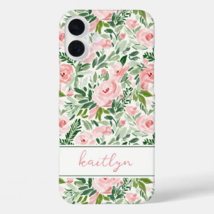 Coques iPhone 16 Plus Blush Élégant Aquarelle Florale Personnalisée
