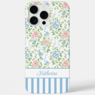 Coques iPhone 16 Pro Max Blush Monogramme Floral Aquarelle Bleu