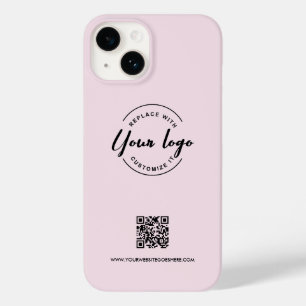 Coque Pour iPhone 14 Blush Pink Custom Business Logo Website Code QR