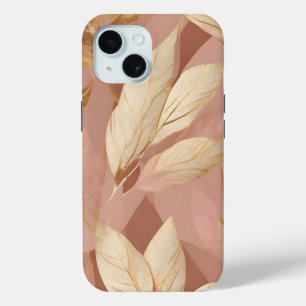 Coque Pour iPhone 15 Blush Pink Gold Collection Feuille tendance Boho