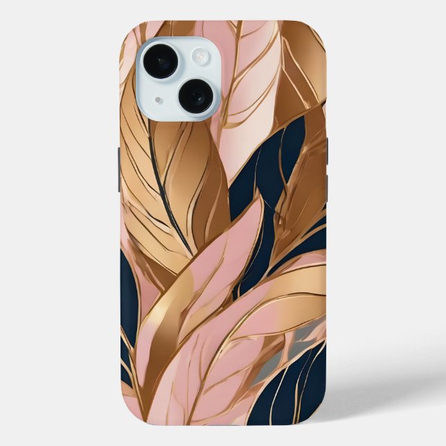 Coques Case-Mate iPhone Blush Pink Gold Modern Boho Collection Feuilles (Verso)
