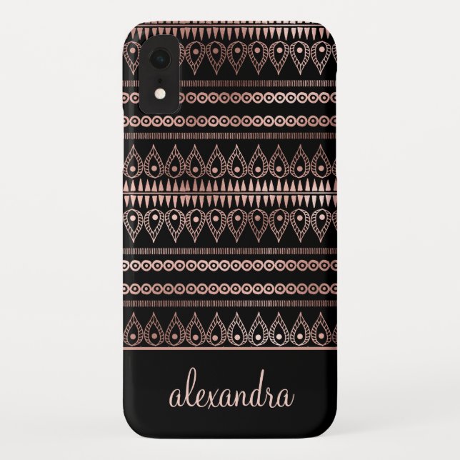 Coques Case-Mate iPhone Blush Pink - Rose Gold Boho Motif Monogramme (Dos)