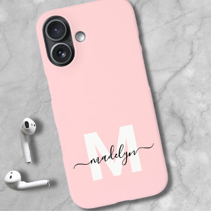 Coque Pour iPhone 16 Blush Rose Élégant Monogramme Minimaliste Initiale