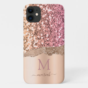 Case-Mate iPhone Case Blush Rose Gold Faux Pailleté Monogramme 