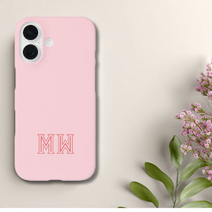 Coque Pour iPhone 16 Blush Rose Initiales Monogramme Simple Minimaliste