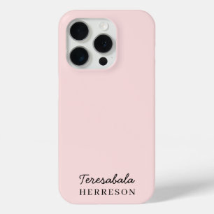 Coque iPhone 15 Pro Blush Rose Monogramme Moderne Minimaliste Féminin