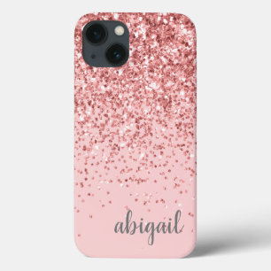 Case-Mate iPhone Case Blush Rose Pailleté Monogramme Féminin Moderne Nom