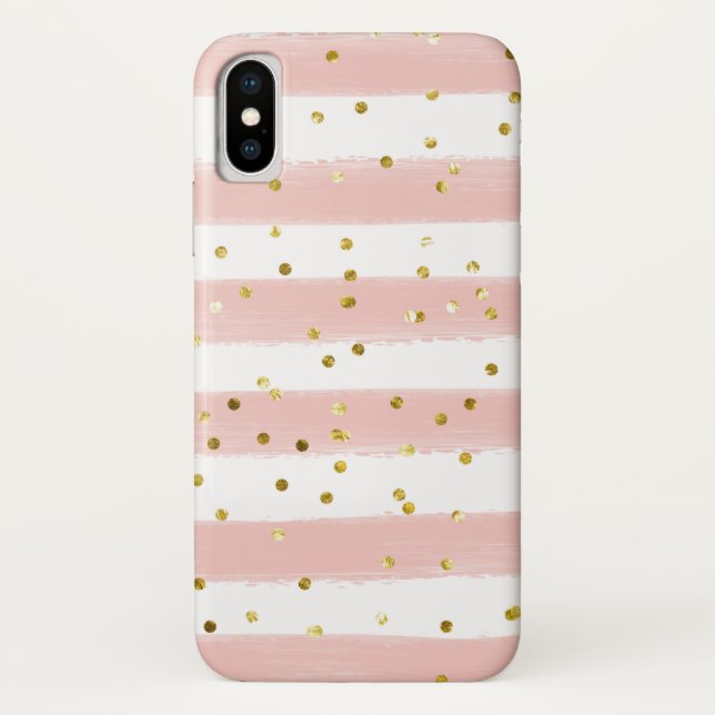 Coques Case-Mate iPhone Blush, White Stripes, Gold Confeti Cell Case (Dos)